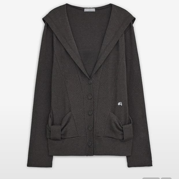 허그유어스킨 후드 리본 가디건 차콜