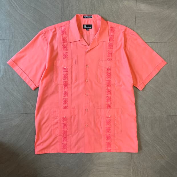 빈티지 구아야베라 딥 핑크 반팔 쿠바 셔츠