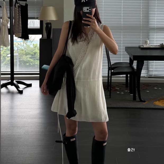 게드 Lace trim wrap dress