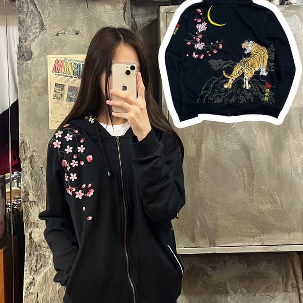 빈티지 자수 후드집업 블랙 2XL #csz588
