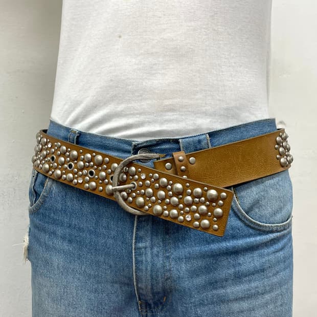 Hard Stud Cubic Brown Western Belt 