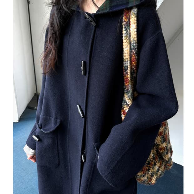 Mild felted wool hooded duffle coat