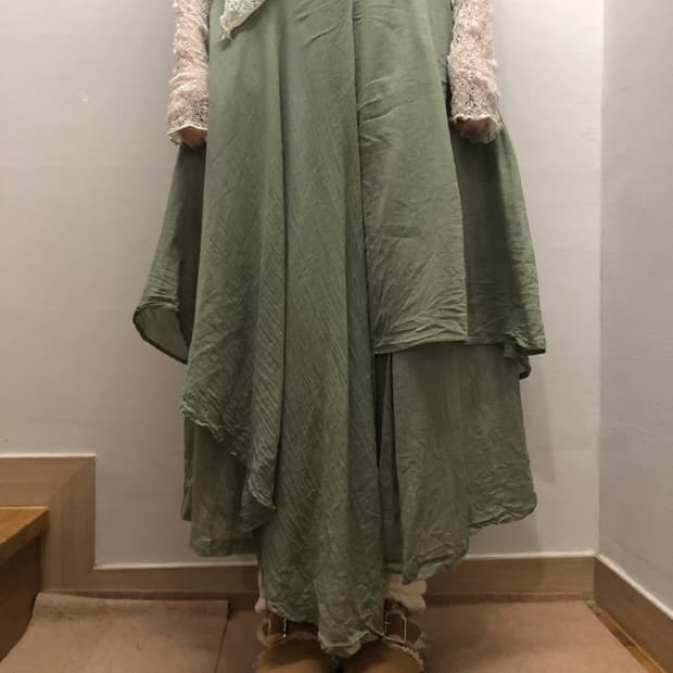 빈티지 라이트 그린 프릴 팬츠