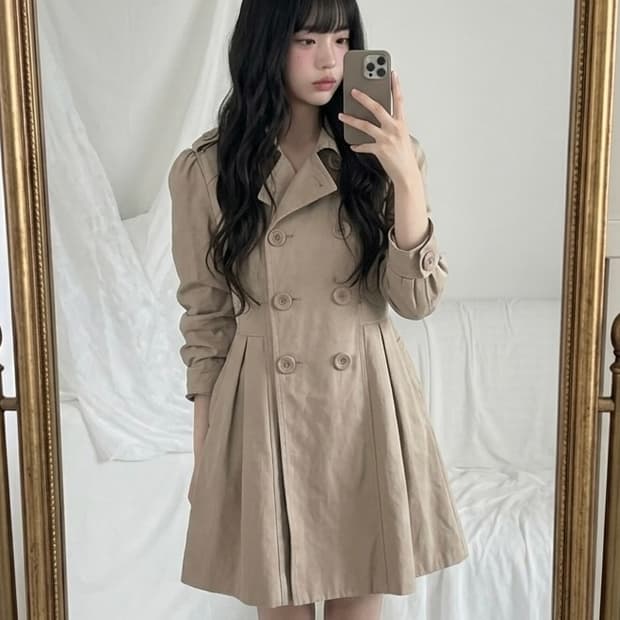 모리 빈티지 베이지 플리츠 코트