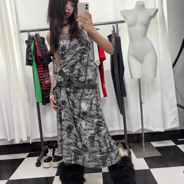 🎸그레이 스컬 프린팅 원피스🎸
