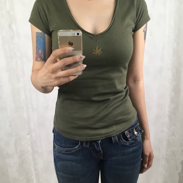 JPN khaki graphic v-neck top