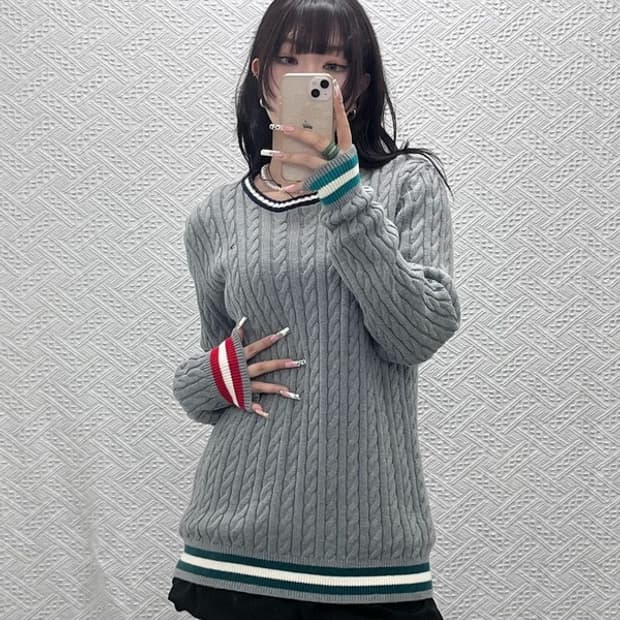타미힐피거 빈티지 레트로 캐주얼 배색 꽈배기 니트 95 C11345