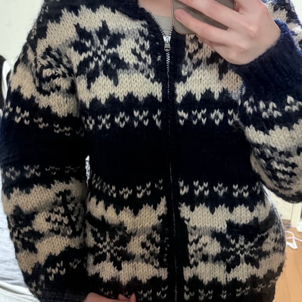 코위찬 니트 집업 가디건 네이비