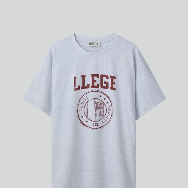 [새상품] 렉토 llege 리지 로고 티셔츠 멜란지 그레이