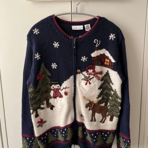 빈티지 눈사람풍경 니트 가디건