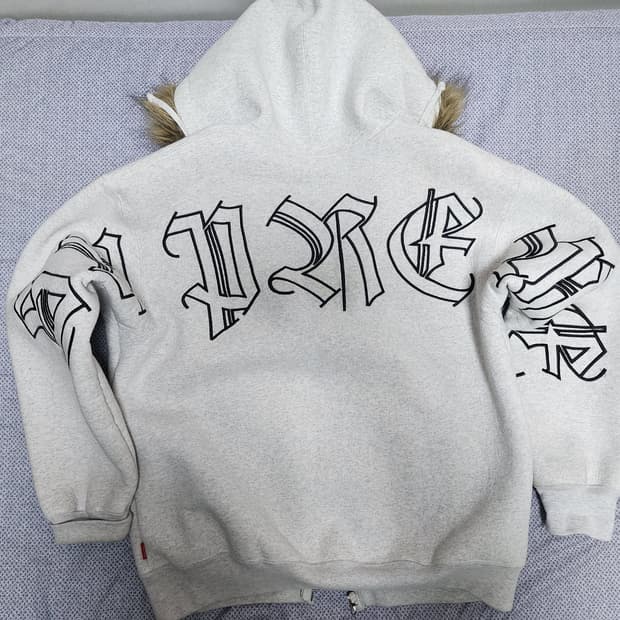 슈프림 포우 퍼 집업 후드 스웨트셔츠 애쉬 그레이 - 25FW