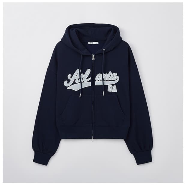 스파오 크롭 후드집업 네이비