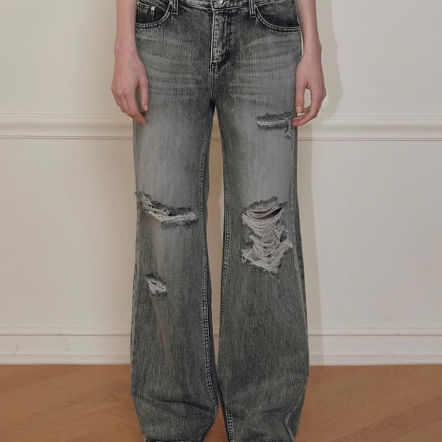 보헴서 HIGHLIGHT DAMAGE WIDE PANTS, GRAY