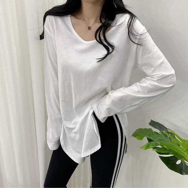 에이블리 롱 루즈핏 긴팔 티셔츠 이너 레이어드 티셔츠 