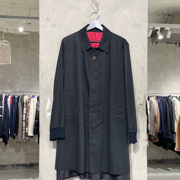 존 언더커버 블랙 믹스 버튼 코튼 혼방 코트