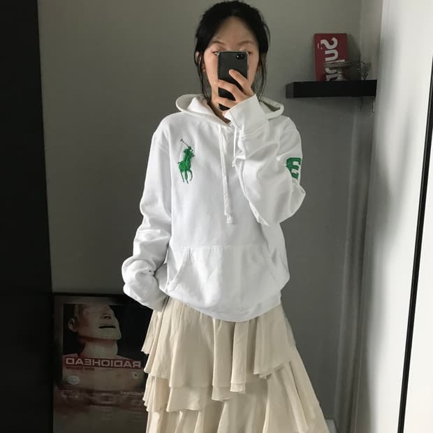 대장급 폴로 랄프로렌 빅포니로고 화이트 후드티