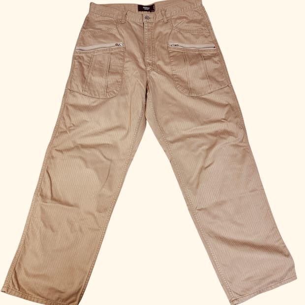 빈티지 데빌락 DEVILOCK 지퍼 헤링본 카고 팬츠 베이지 XL