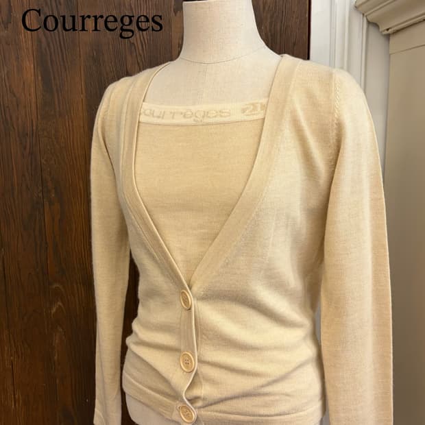 꾸레쥬 정품 베이지 니트&가디건 앙상블