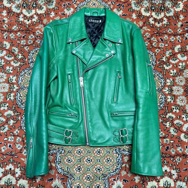 카오스 chaos JPN 그린 소가죽 라이더 자켓  38