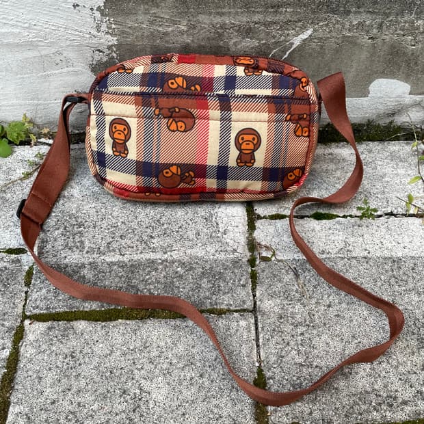 (빈티지)Bape 베이프 베이비 마일로 체크 숄더 크로스백