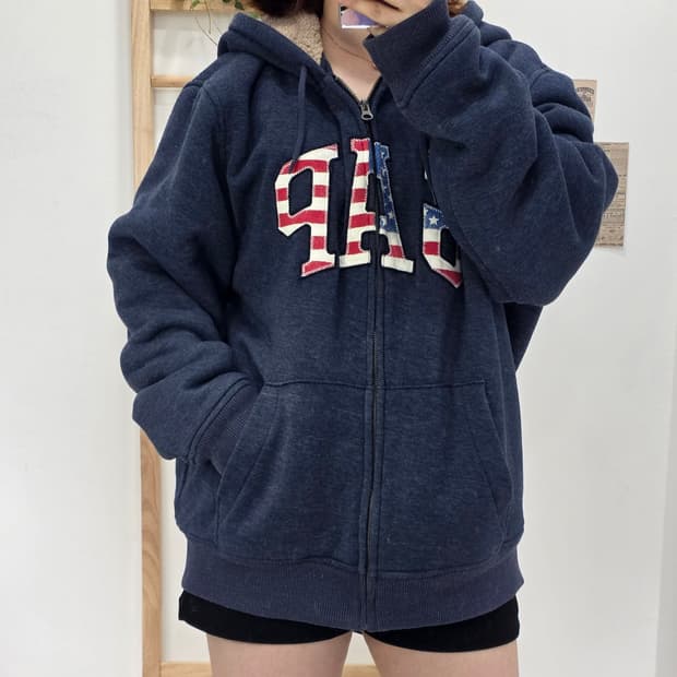 [프립]XL/GAP 갭 성조기 양털 보아 후드집업 블루네이비