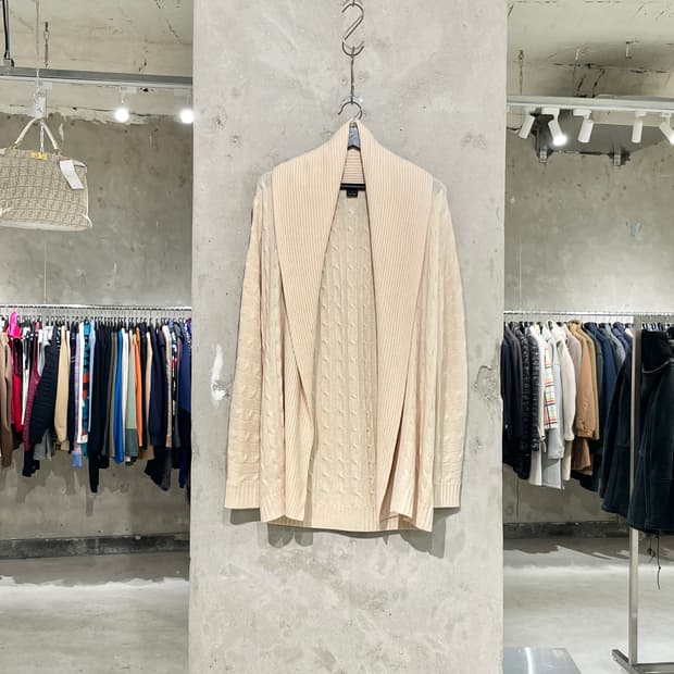 랄프 로렌 아이보리 숄 카라 케이블 오픈 가디건