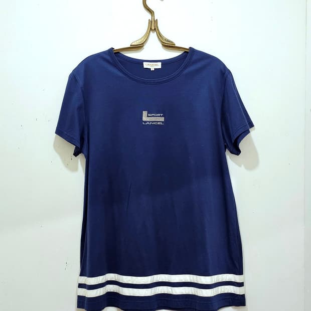 90's Lancel 네이비 로고 A라인 마린 반팔T