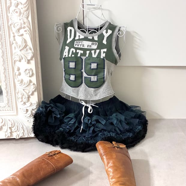 Dkny 탑, 체크 튜튜 스커트