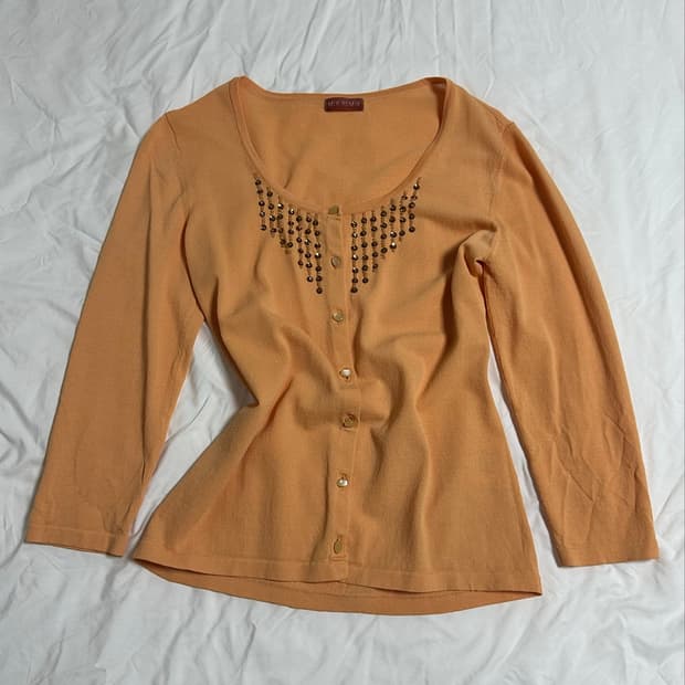 Apricot Beaded Knit Cardigan