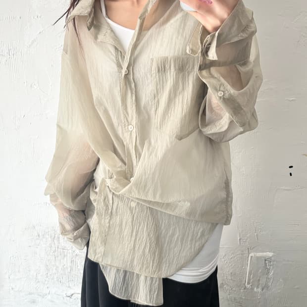 Satur 세터 2-way 사르노 시어 시스루 셔츠 그레이지베이지컬러