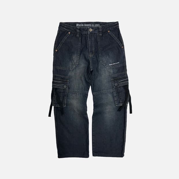 myclo jeans 빈티지 포켓 워싱 카고 데님팬츠