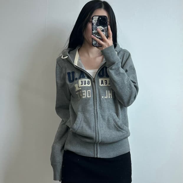 후아유 y2k 와투케 그레이 후드집업