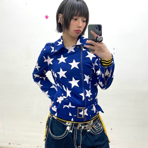 Retro White Star Blue Rider Jacket
