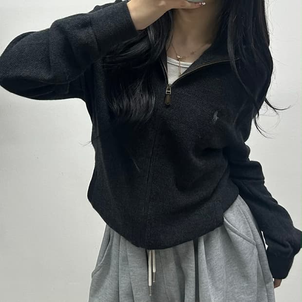 폴로 랄프로렌 신형 메리노울 100% 차콜그레이 니트 집업(M)