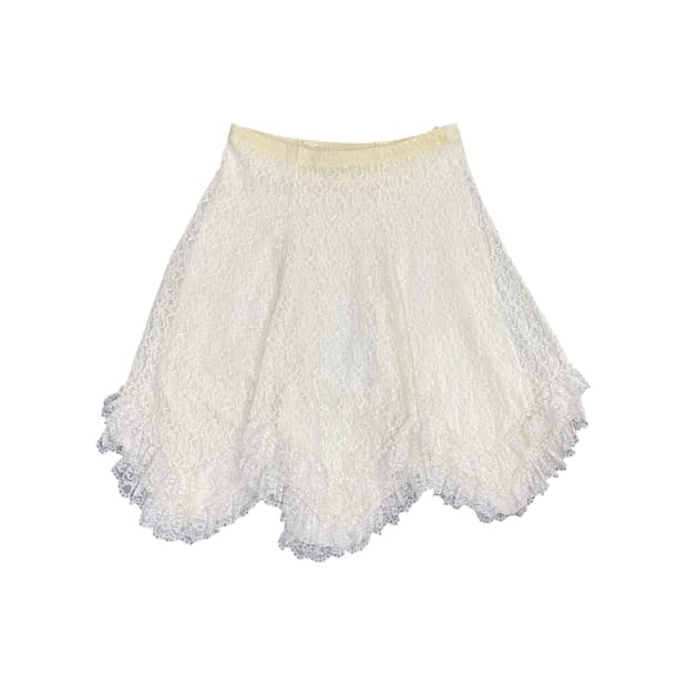 Japanese vtg 레이스 트리밍 언발 미디스커트