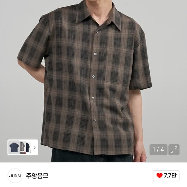 주앙옴므 루즈드 체크 하프 셔츠
