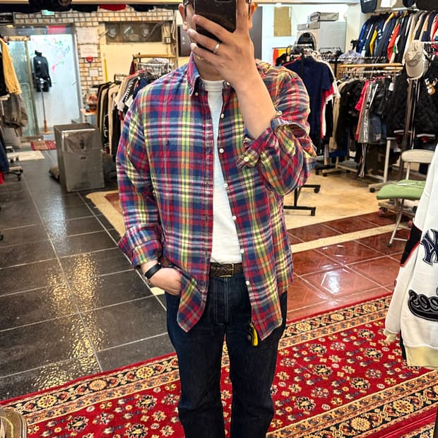 폴로 랄프로렌 인디언 마드라스 체크 린넨 셔츠 L