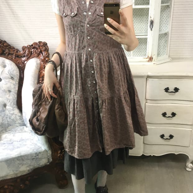 jpn vintage 잔꽃 빈티지 버튼 원피스