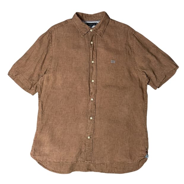 타미힐피거 브라운 린넨 반팔 셔츠 XL