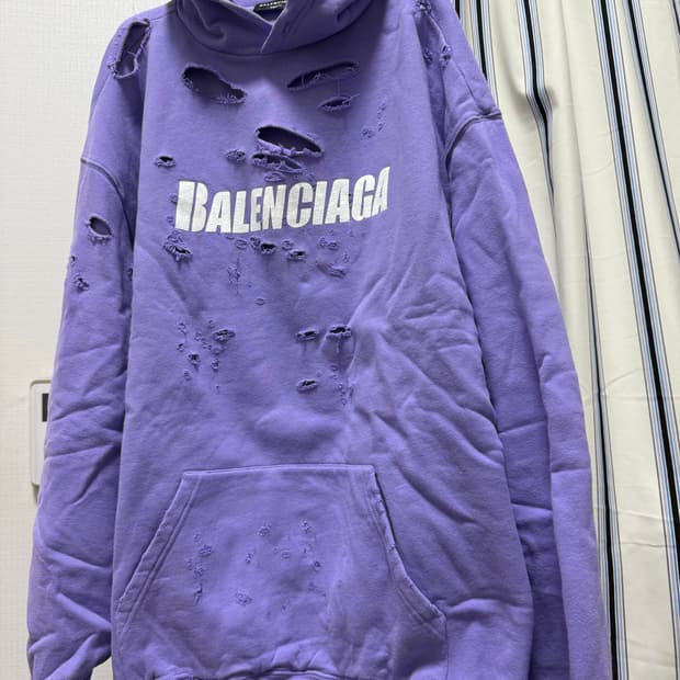 발렌시아가 디스트로이드 후드 퍼플 컬러, S