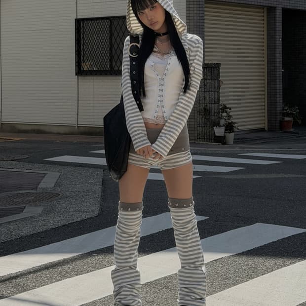 유스이즈유어스 그레이 셋업 레그워머 볼레로 반바지 나시 갸루 니혼진