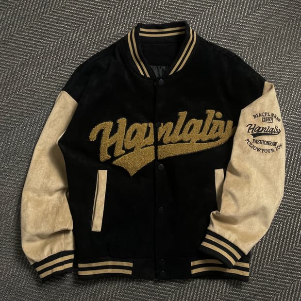 빈티지 Hanralis 빅로고 스웨이드 스타디움 바시티 자켓o 4696