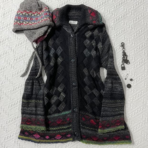 울 블렌디드 멀티 패턴/컬러 가디건