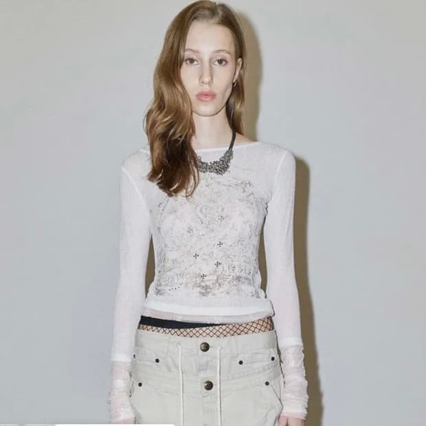 스컬프터 Triple Lace Layered Tee ivory S