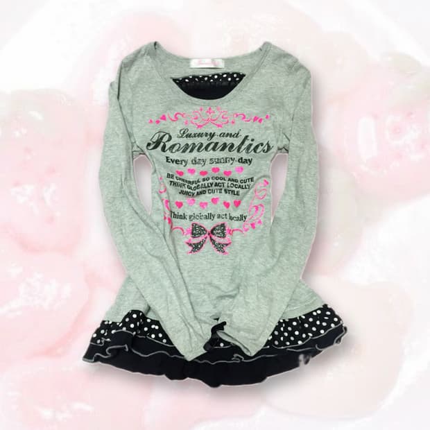 빈티지 헤이세이 갸루 레이어드 도트 탑 