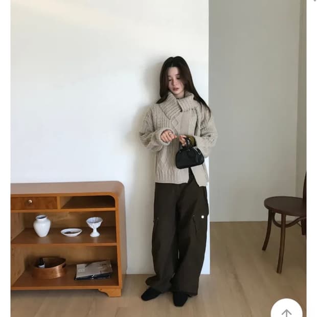 케이블 니트 가디건 베이지