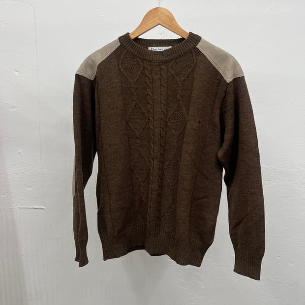 XL) BURBERRYS BROWN ELBOW PATCH KNIT