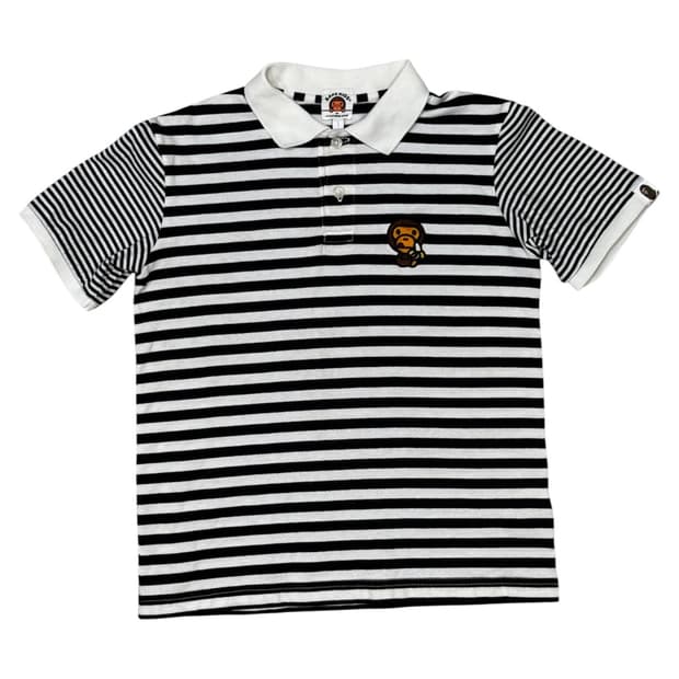 베이프 베이비 마일로 자수 스트라이프 폴로티 반팔 티셔츠