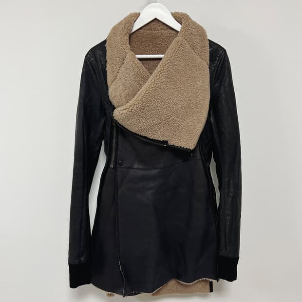 릭오웬스 10FW 하이넥 램스킨 시어링 무스탕 코트