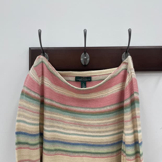 LRL 랄프로렌 진스 오픈숄더 스트라이프 니트